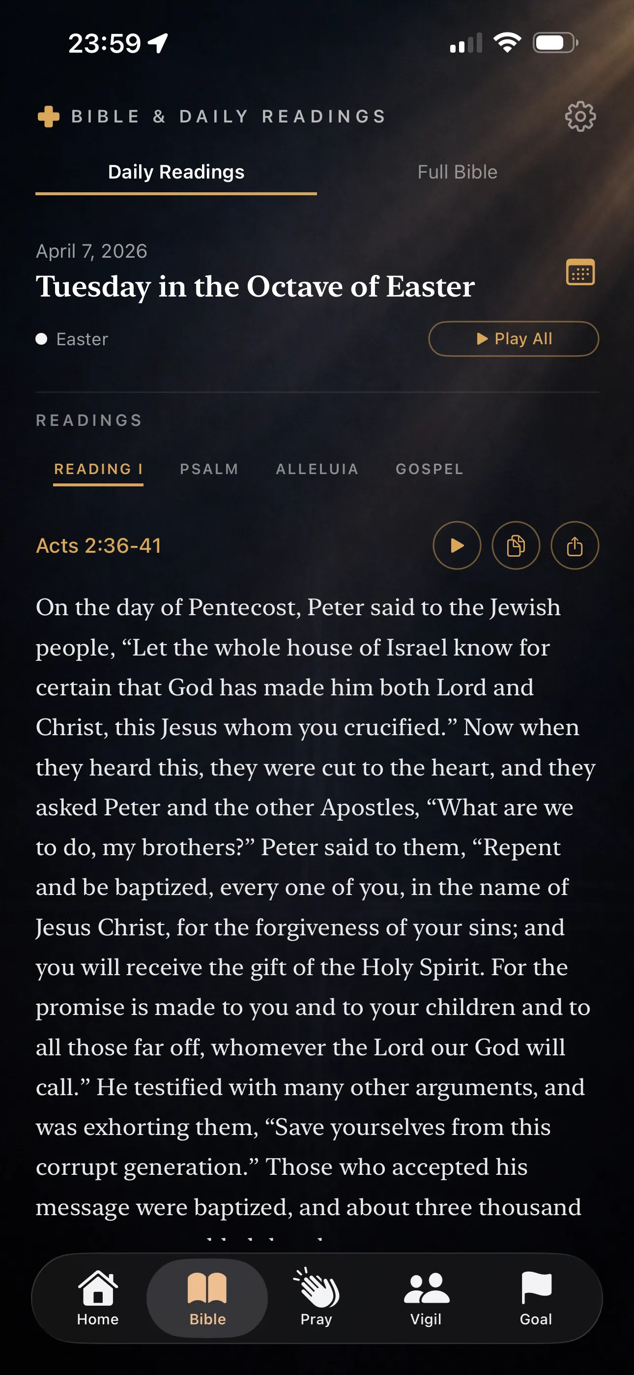 Daily Reading screen