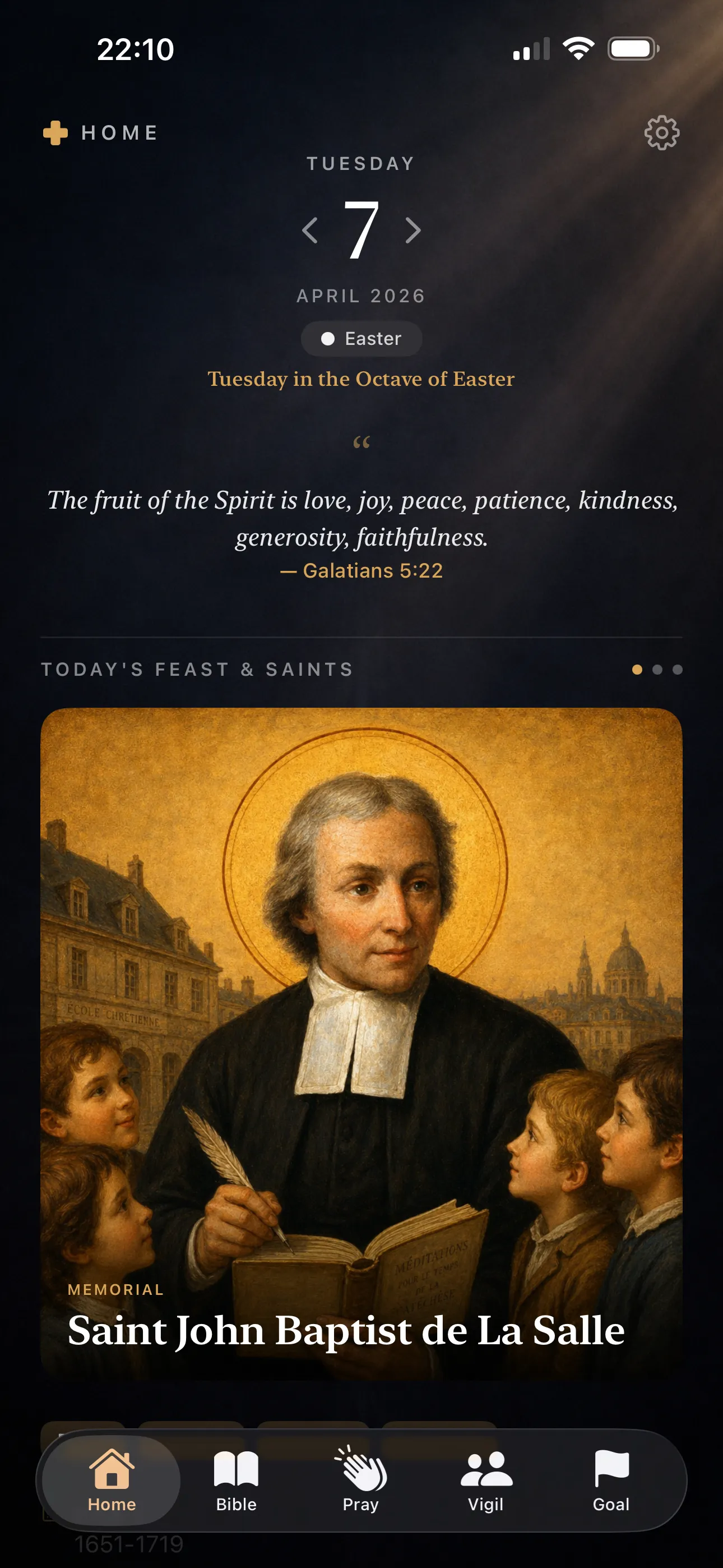 Saint of the Day screen