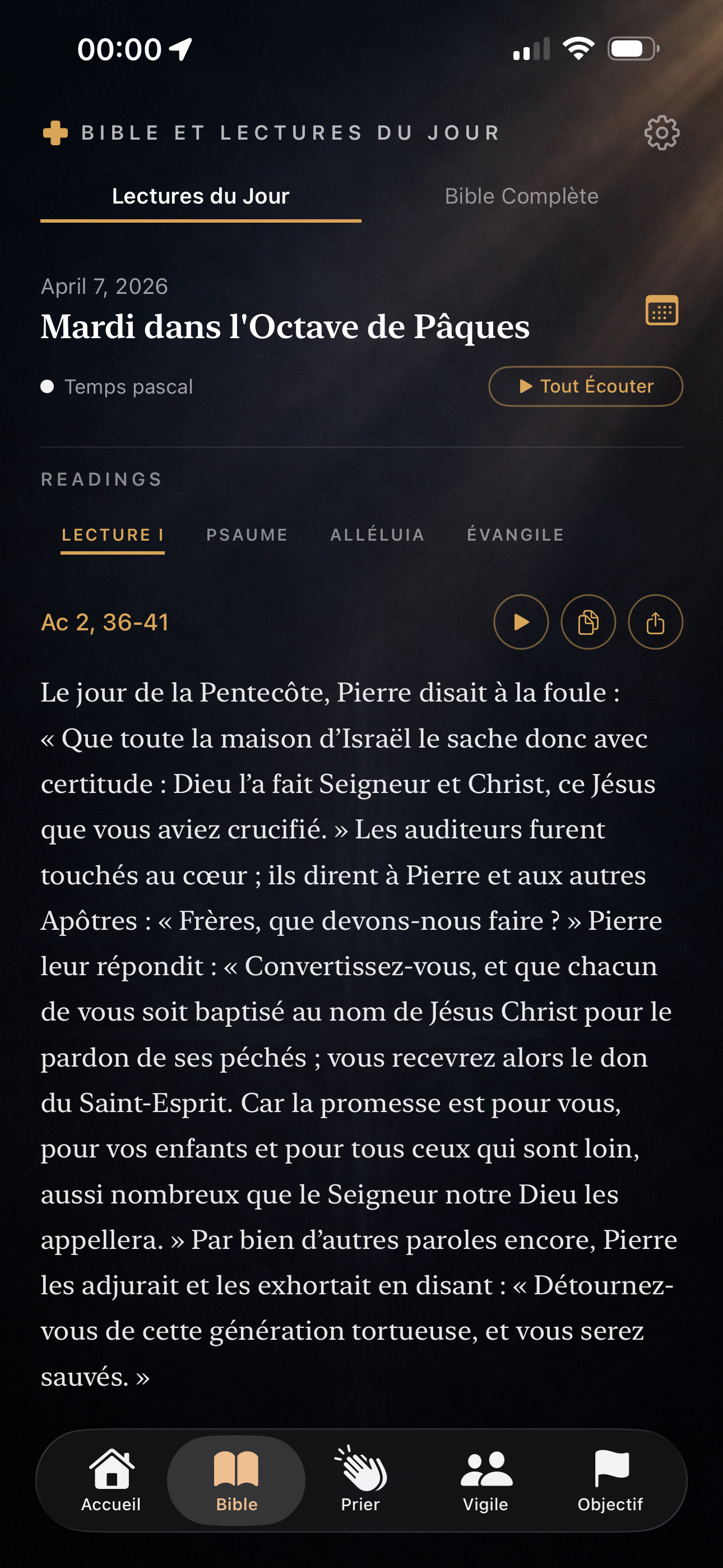 Écran de la Lecture du jour