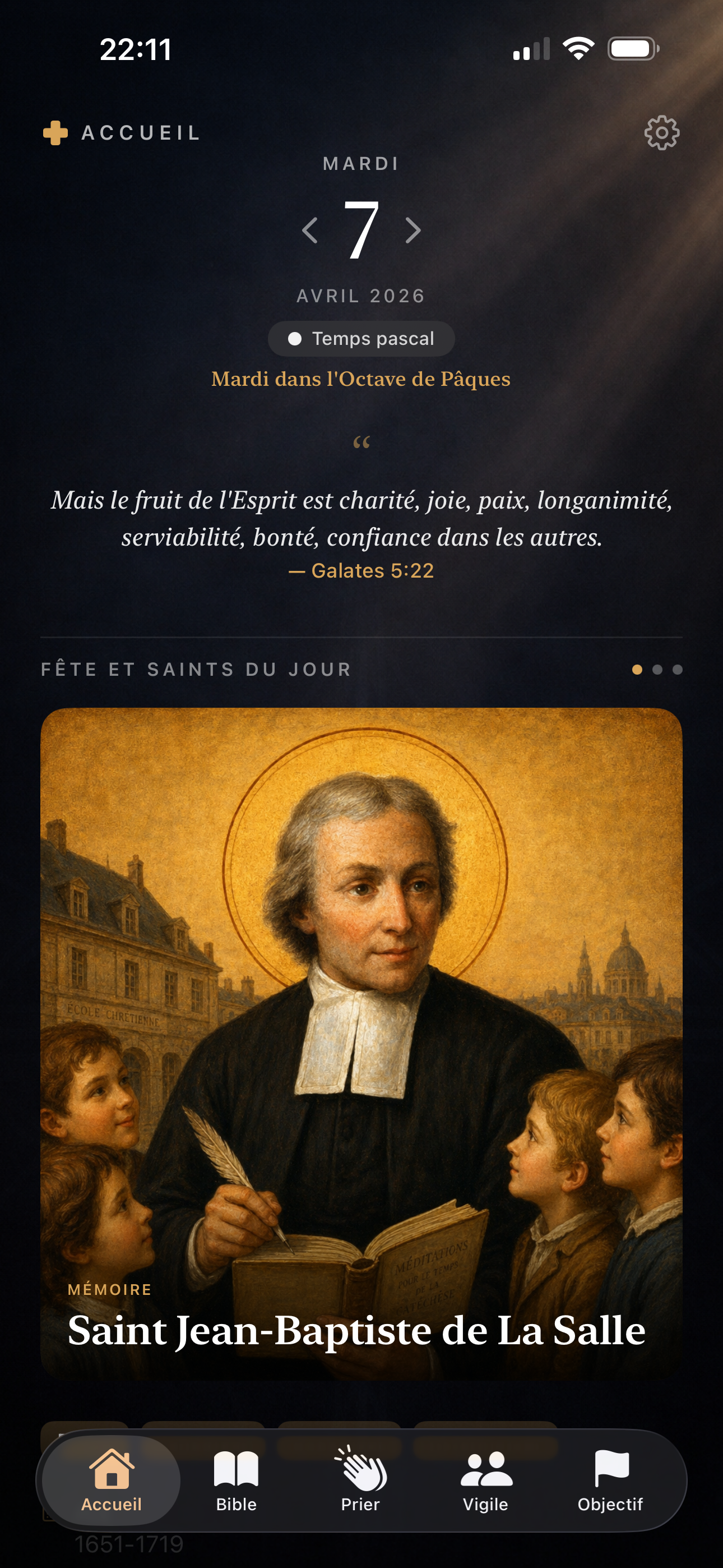 Écran du Saint du Jour